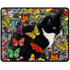 Freckles In Butterflies I, Black White Tux Cat Fleece Blanket (medium)  by DianeClancy