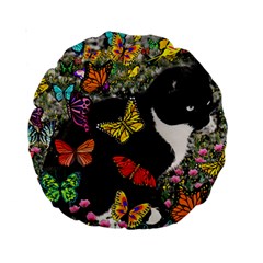 Freckles In Butterflies I, Black White Tux Cat Standard 15  Premium Round Cushions by DianeClancy