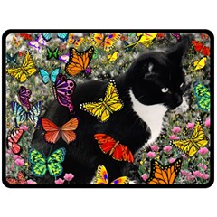 Freckles In Butterflies I, Black White Tux Cat Double Sided Fleece Blanket (large)  by DianeClancy