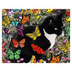 Freckles In Butterflies I, Black White Tux Cat Double Sided Flano Blanket (medium)  by DianeClancy