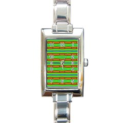 Bright Green Orange Lines Stripes Rectangle Italian Charm Watch by BrightVibesDesign