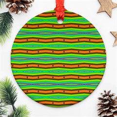 Bright Green Orange Lines Stripes Ornament (round)  by BrightVibesDesign