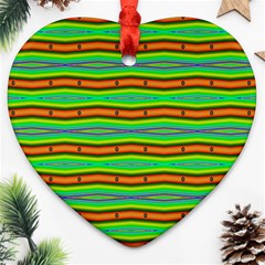 Bright Green Orange Lines Stripes Ornament (heart)  by BrightVibesDesign