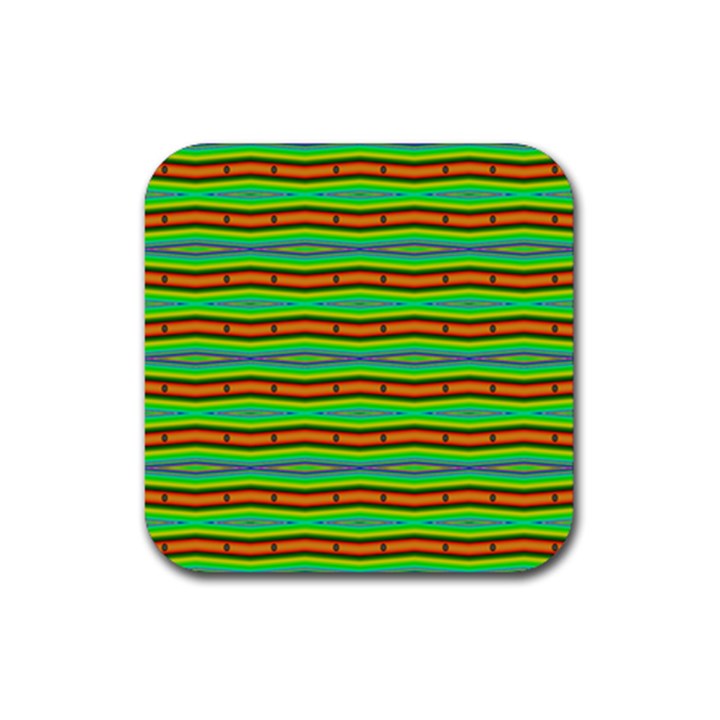 Bright Green Orange Lines Stripes Rubber Coaster (Square) 