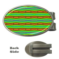 Bright Green Orange Lines Stripes Money Clips (oval)  by BrightVibesDesign