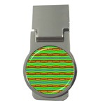 Bright Green Orange Lines Stripes Money Clips (Round)  Front