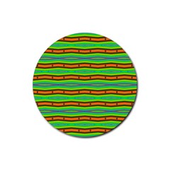 Bright Green Orange Lines Stripes Rubber Coaster (round)  by BrightVibesDesign