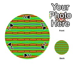 Bright Green Orange Lines Stripes Playing Cards 54 (round)  by BrightVibesDesign