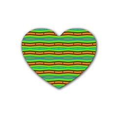 Bright Green Orange Lines Stripes Rubber Coaster (heart)  by BrightVibesDesign