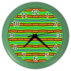 Bright Green Orange Lines Stripes Color Wall Clocks by BrightVibesDesign