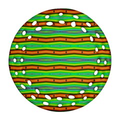 Bright Green Orange Lines Stripes Ornament (round Filigree) 