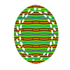 Bright Green Orange Lines Stripes Oval Filigree Ornament (2-side) 