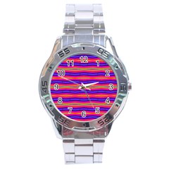 Bright Pink Purple Lines Stripes Stainless Steel Analogue Watch by BrightVibesDesign