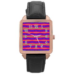 Bright Pink Purple Lines Stripes Rose Gold Leather Watch  by BrightVibesDesign