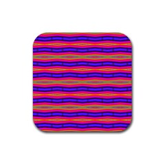 Bright Pink Purple Lines Stripes Rubber Coaster (square)  by BrightVibesDesign