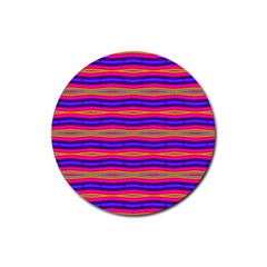 Bright Pink Purple Lines Stripes Rubber Coaster (round)  by BrightVibesDesign