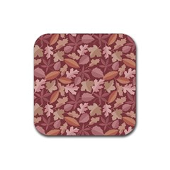 Marsala Leaves Pattern Rubber Coaster (square)  by sifis