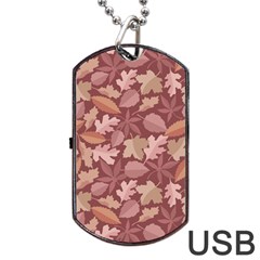 Marsala Leaves Pattern Dog Tag Usb Flash (two Sides)  by sifis