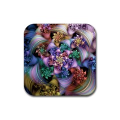 Bright Taffy Spiral Rubber Coaster (square)  by WolfepawFractals