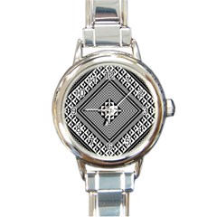 Geometric Pattern Vector Illustration Myxk9m   Round Italian Charm Watch by dsgbrand