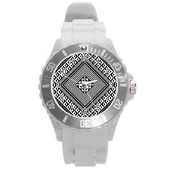 Geometric Pattern Vector Illustration Myxk9m   Round Plastic Sport Watch (l) by dsgbrand