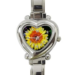 Yellow Flower Close Up Heart Italian Charm Watch by MichaelMoriartyPhotography