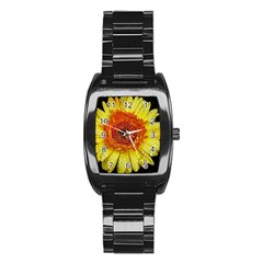 Yellow Flower Close Up Stainless Steel Barrel Watch