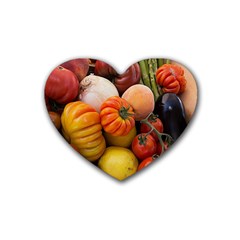 Heirloom Tomatoes Rubber Coaster (heart)  by MichaelMoriartyPhotography