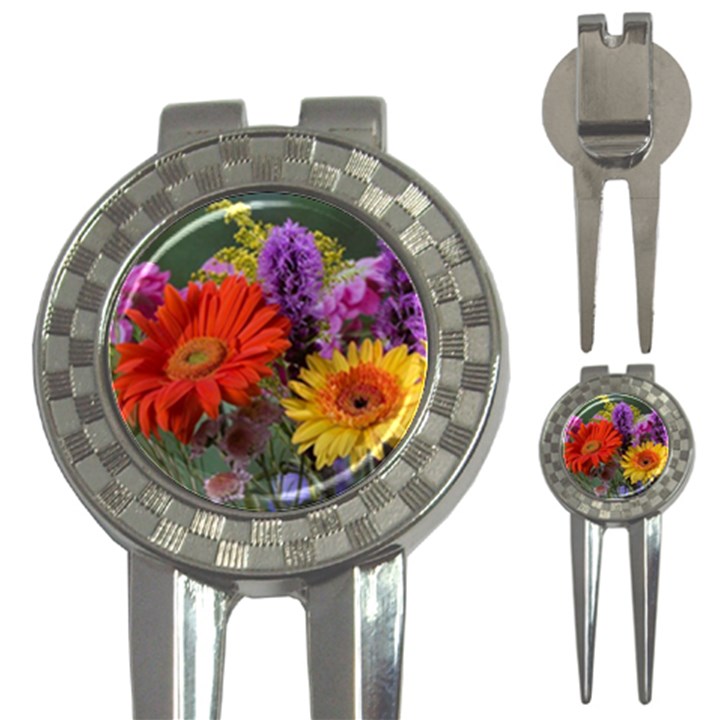 Colorful Flowers 3-in-1 Golf Divots