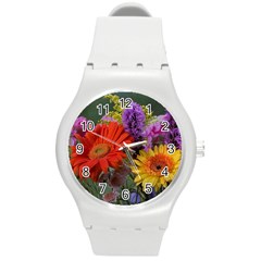 Colorful Flowers Round Plastic Sport Watch (m)