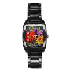 Colorful Flowers Stainless Steel Barrel Watch