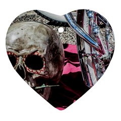 Skull And Bike Ornament (heart)  by MichaelMoriartyPhotography