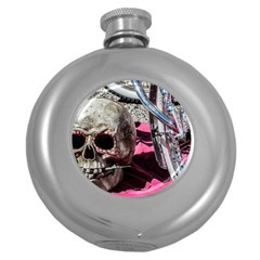 Skull And Bike Round Hip Flask (5 Oz) by MichaelMoriartyPhotography