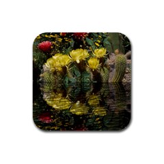 Cactus Flowers With Reflection Pool Rubber Square Coaster (4 Pack)  by MichaelMoriartyPhotography