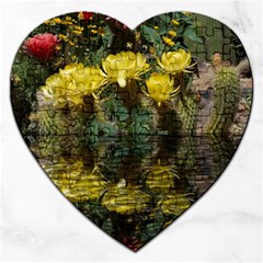 Cactus Flowers With Reflection Pool Jigsaw Puzzle (heart) by MichaelMoriartyPhotography