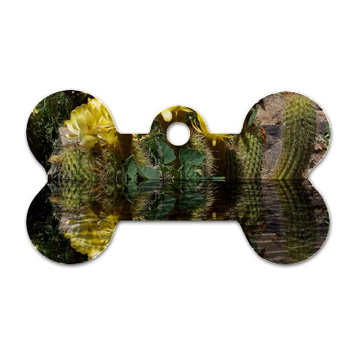 Cactus Flowers with Reflection Pool Dog Tag Bone (Two Sides)