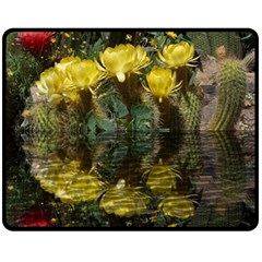 Cactus Flowers With Reflection Pool Double Sided Fleece Blanket (medium) 