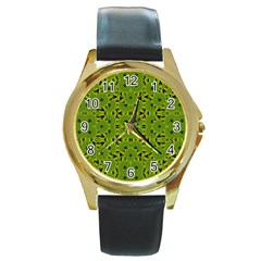 Geometric African Print Round Gold Metal Watch by dflcprints