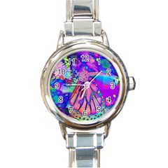 Psychedelic Butterfly Round Italian Charm Watch