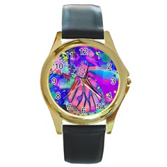 Psychedelic Butterfly Round Gold Metal Watch