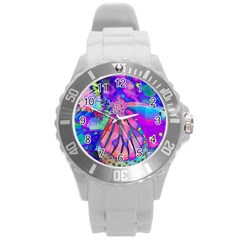 Psychedelic Butterfly Round Plastic Sport Watch (L)