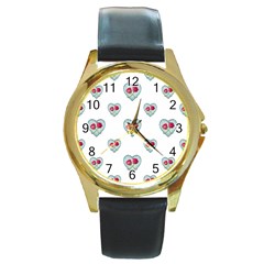 Love Ornate Motif Print Round Gold Metal Watch by dflcprints