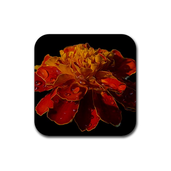 Marigold on Black Rubber Coaster (Square) 