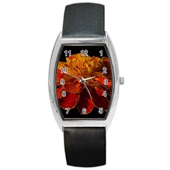 Marigold On Black Barrel Style Metal Watch by MichaelMoriartyPhotography