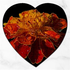 Marigold On Black Jigsaw Puzzle (heart) by MichaelMoriartyPhotography