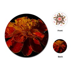 Marigold On Black Playing Cards (round)  by MichaelMoriartyPhotography