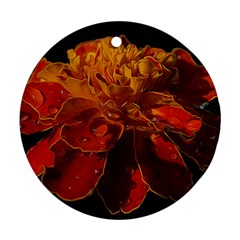 Marigold On Black Round Ornament (two Sides)  by MichaelMoriartyPhotography