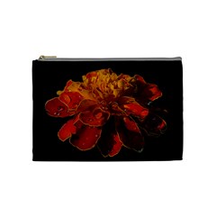 Marigold On Black Cosmetic Bag (medium)  by MichaelMoriartyPhotography