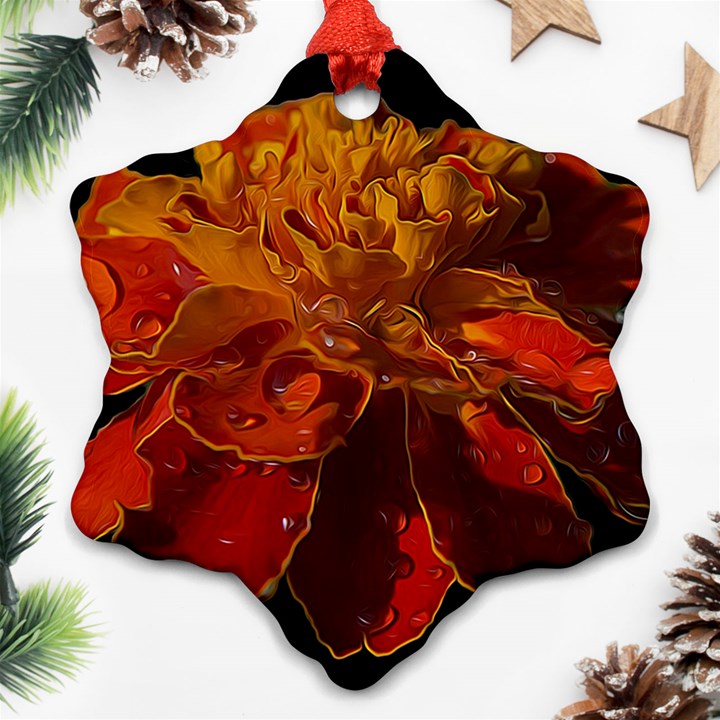 Marigold on Black Ornament (Snowflake) 