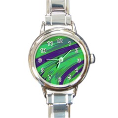 Swish Green Blue Round Italian Charm Watch by BrightVibesDesign